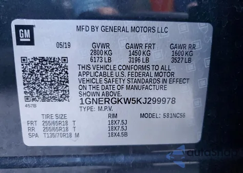 2019 Chevrolet Traverse Lt z USA, uszkodzony, nr VIN 1GNERGKW5KJ299978